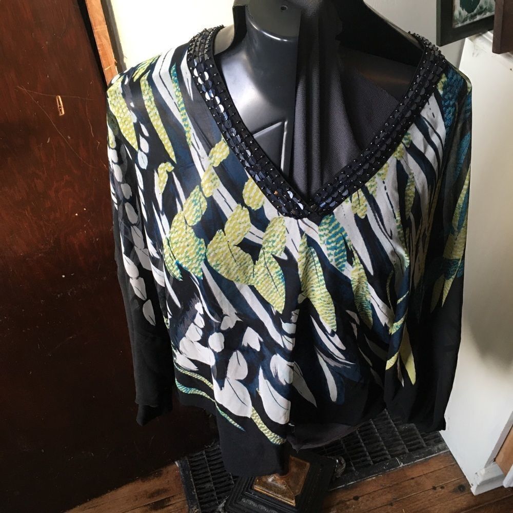 Lane Bryant 14/16 semi sheer, bead detail flowy top